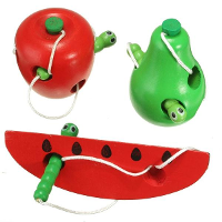 Lovely Wooden Worm Eat Stringing Fruit Baby Kids Developmental Toys Apple Pear Bead Insect Rope Watermelon
