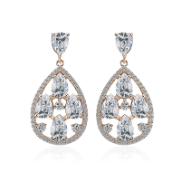 Luxury Elegant Earrings 24k Gold Platinum Plated Shiny Gemstone Inlay Water Drop Pendant Ear Stud