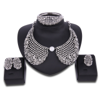Luxury Leaf Collar Shape Rhinestone Necklace Earrings Ring Bracelet Jewelry Set