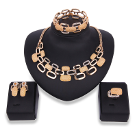 Luxury Oval Hollow Rhinestone Necklace Earrins Ring Bracelet Jewelry Set