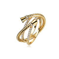 Luxury Sterling 24k Gold Plated Unique Screw Thread Three Round Overlapping Rings Women Jewelry