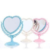 Makeup Mirror 2 Side Comestic Rotat Stand Table Plastic Dresser Heart Shape Mirrors Cosmetic Tool