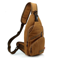 Men 16 Ann Cotton Canvas Outdoor Cycling Sport Multi Prockets Chest Crossbody Bag