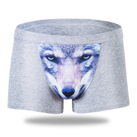 Men 3d Wolf Printing Cotton Soft Breathable U Convex Boxers Underwear