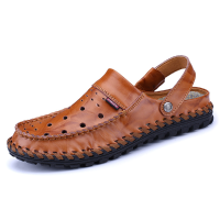 Men Breathable Hollow Out Leather Slippers Sandals