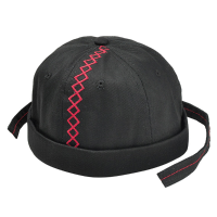 Men Canvas Embroidery Skullcap Rolled Cuff Brimless Hats