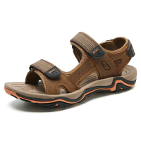 Men Comfy Genuine Leather Breathable Hook Loop Sandals