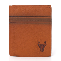 Men Cowhide Leather Yellow Short Wallet Bulls Fold Wallet Credit Card Holder