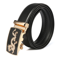 Men Dragon Pattern Second Floor Cowhide Belt Automatic Buckle Business Strap