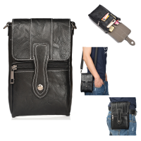 Men High Capacity Portable PU Leather Messenger Bag Waist Bag For Mobile Phone Under 6 Inches
