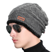 Men Knitted Lining Coral Fleece Warm Beanie Hat