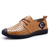 Men Lace Up Casual Hole Outdoor Oxfords In Leather