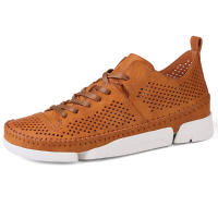 Men Lace Up Leather Breathable Hollow Out Athletic Shoes