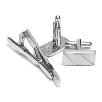 Men Male Silver Stainless Cufflink Tie Clip Set Suit Business Formal Party Accessories