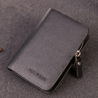 Men Pu Leather Card Holder Solid Zipper Business Key Pouch