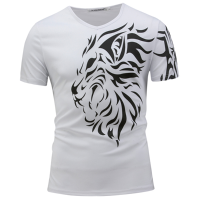 Men's Fashion Lion Head Printed T Shirt Leisure V Collar Short Sleeved T Shirt
