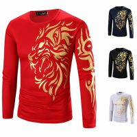 Men's Lion Gold Stamping Pattern Casual T Shirt Cotton Blended Tops