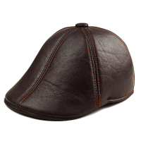 Men's Sheepskin Genuine Leather Ear Flaps Beret Caps Winter Warm Solid Cabbie Golf Hat