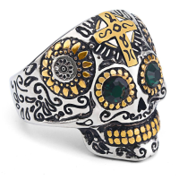 Men's Stainless Steel Punk Cross Ring Gothic Skull Ring Zircon Halloween Men Jewelry