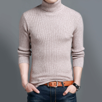 Men's Wool Blended Turtleneck Sweater Solid Thick Slim British Style Pullover Versace Tops