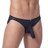 Men Sexy Mesh Dot See Through Perspective Penis Mouth Open Briefs Underwear