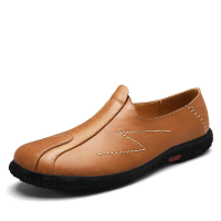 Men Soft Leather Round Toe Slip On Oxfords