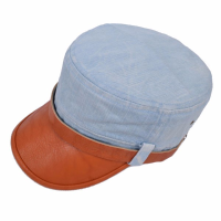 Men Women Denim Leather Baseball Hats Military Flap Top Caps