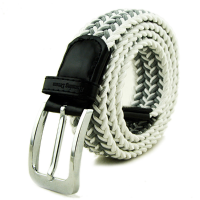 Men Women Stretch Braided Elastic Woven 115cm Leather Buckle Belt
