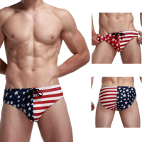 Mens American Flag Printing Beach Sports Briefs Casual Bikini Sexy Low Waist Trunks