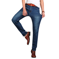 Mens Big Size Elastic Cotton Mid Rise Jeans Fashion Casual Straight Legs Denim Pants