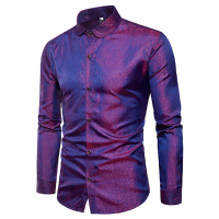 Mens Bright Nightclub Turn Down Collar Purple Designer Shirt