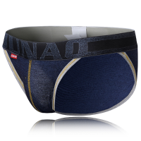 Mens Casual Sexy Low Waist Underwear Fashion Stitching Denim Blue Briefs