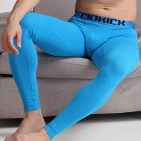 Mens Cotton Slim Fit U Shaped Convex Pouch Warm Mid Rise Pants Casual Solid Color Leggings Sleepwear