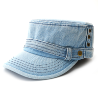 Mens Denim Flat Top Hat Outdoor Military Army Visor Peaked Hat Adjustable