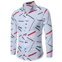 Mens Fashion Autumn Spring Printing Casual Turn Down Collar Long Sleeve Fit Designer Shirt