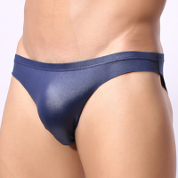 Mens Fashion Sexy Soft Pu Leather Solid Color Briefs Low Rise Underwear