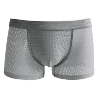 Mens Ice Silk Mesh Soft Breathable U Convex Pouch Boxers Mid Rise Casual Underwear