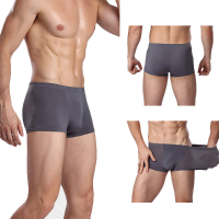 Mens Ice Silk Sexy Transparent Breathable U Convex Pouch Solid Color Underwear Casual Soft Boxers