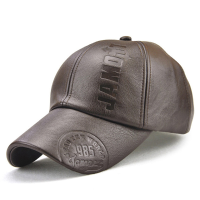 Mens Letter Man Made Leather Warm Baseball Cap Adjustable Outdoor Sport Snapback Hat