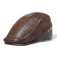 Mens Man Made Leather Solid Beret Hat Casual Autumn Warm Golf Forward Caps Adjustable