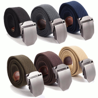 Mens Military Style Belt Adjustable Slider Buckle Weave Canvas Web Waistband