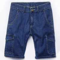 Mens Outdoor Multi Pocket Denim Cargo Shorts Mid Waist Summer Casual Knee Length Jeans