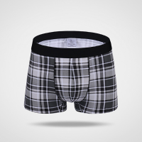 Mens Plaid Printing Casual U Convex Pouch Breathable Cotton Underwear Mid Rise Boxer