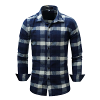 Mens Plaid Stitching Turn Down Collar Spring Autumn Long Sleeve Fashion Casual Shirt