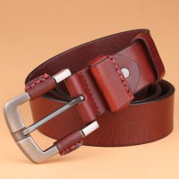 Mens Retro First Layer Cowhide Leather Belt Pin Buckle Jeans Waistbands