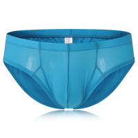 Mens Sexy Casual Transparent Ice Silk Underwear Breathable U Convex White Briefs