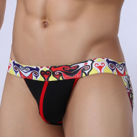 Mens Sexy Hip Lifting Printing Waistband Thongs Low Waist U Convex T Back Underwaer