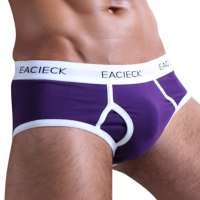 Mens Sexy Mid Rise Contrast Color Cotton Wicking Briefs U Pouch Opening Fashion Casual Underwear