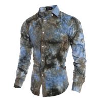 Mens Slim Fit Fashion 3d Printing Long Sleeve Casual Shirt