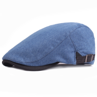 Mens Solid Denim Beret Cap Casual Visor Golf Cabbie Hat Adjustable
